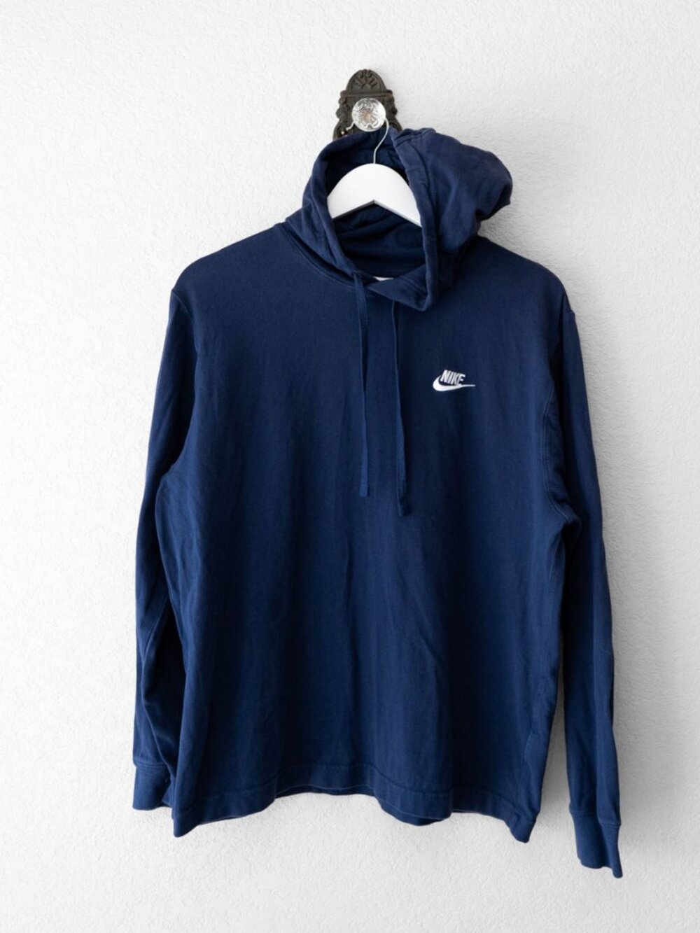 Nike Hoodie Men's Medium Navy Blue Pullover Cotton Swoosh Sweatshirt Casual
